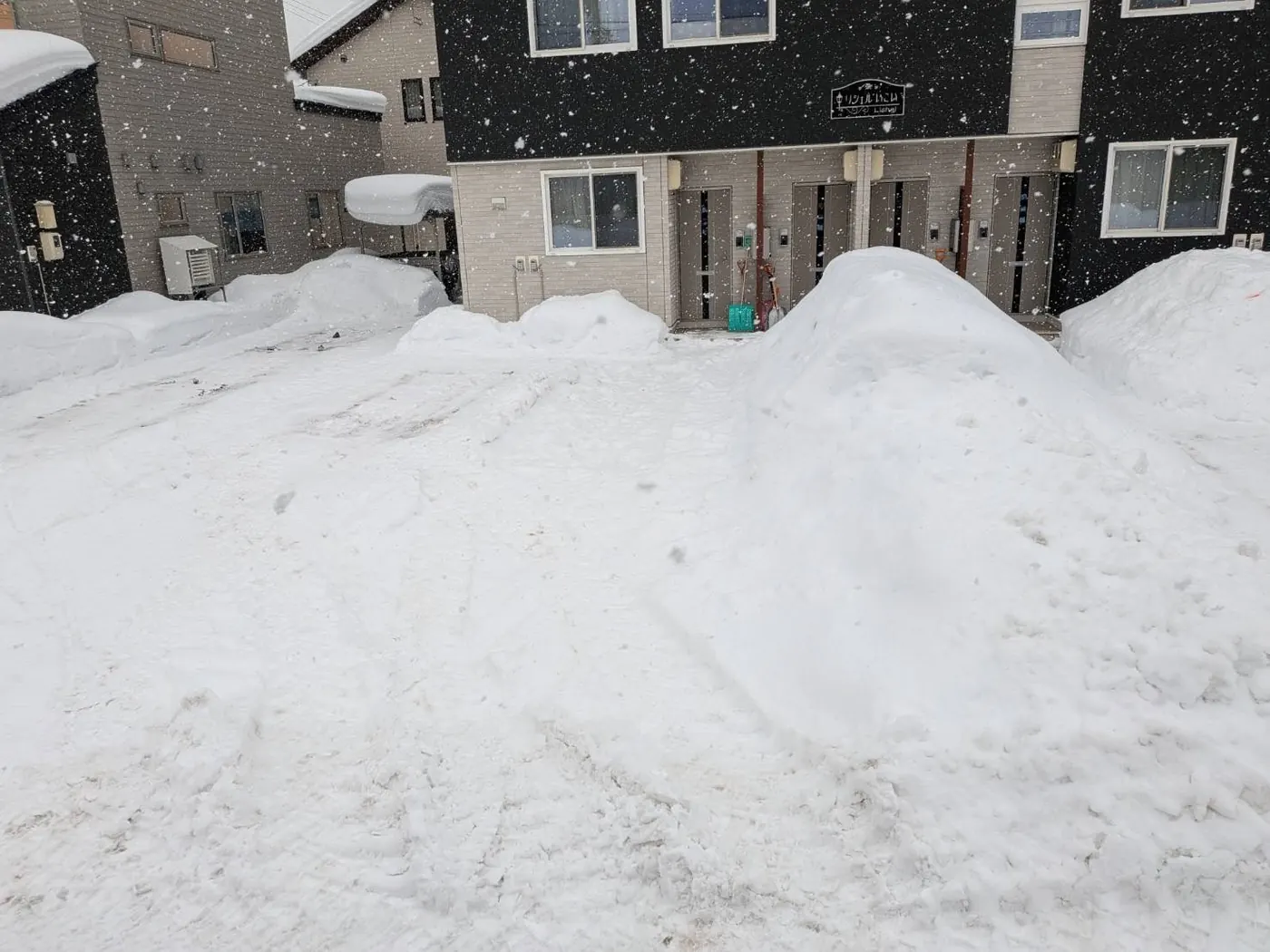 雪がたまった住宅や駐車スペース